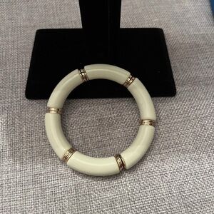 Ivory Lucite Stretch Bracelet with Gold-Tone Accents | Classic Minimalist